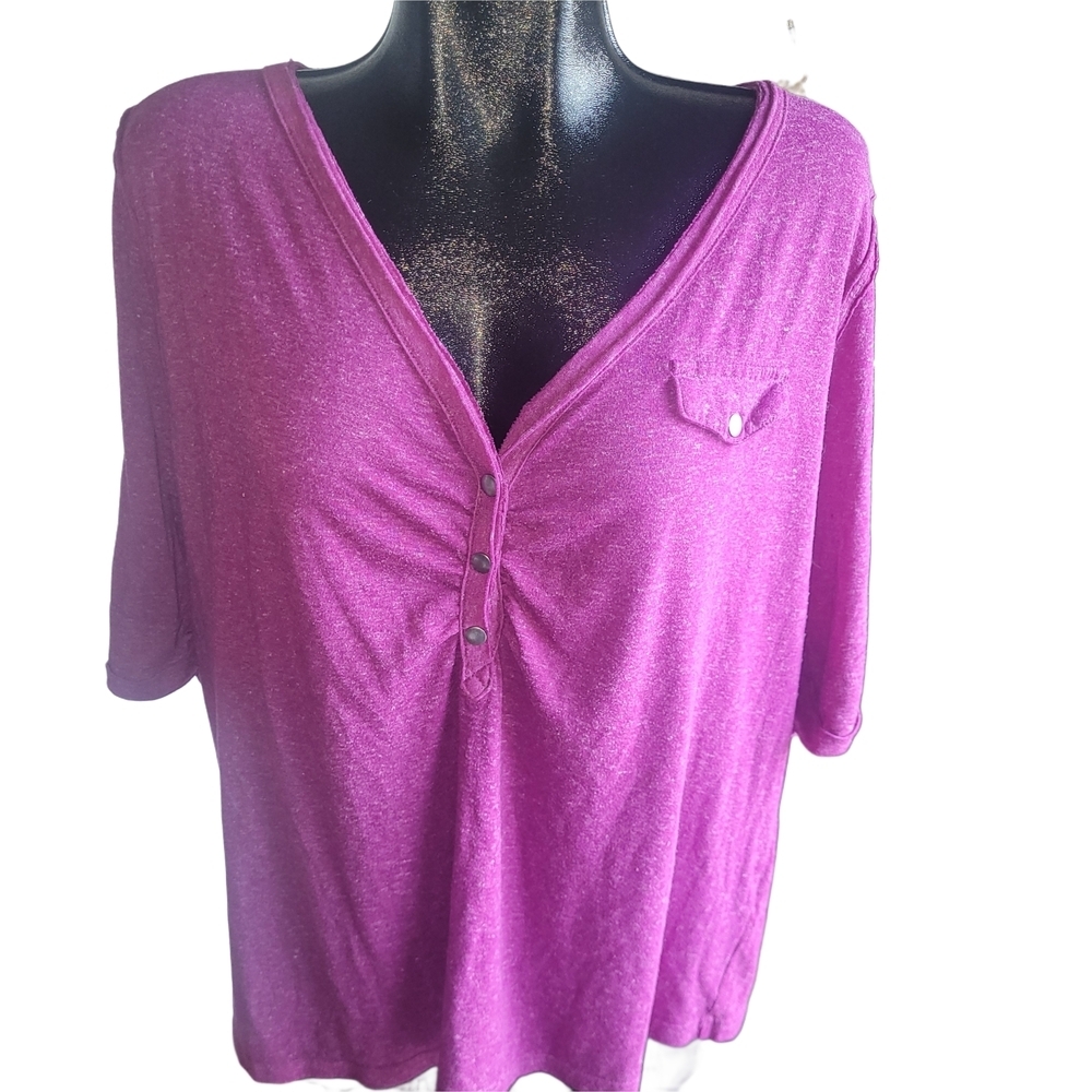 Lane Bryant Magenta V Neck Short Sleeve Top 22